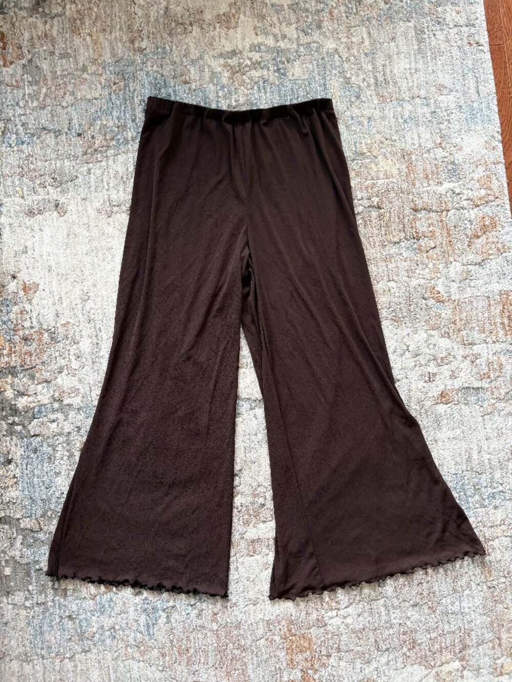 RAPZ XL Brown Y2K Wide Leg Beach Pants Lettuce Hem Made in Canada